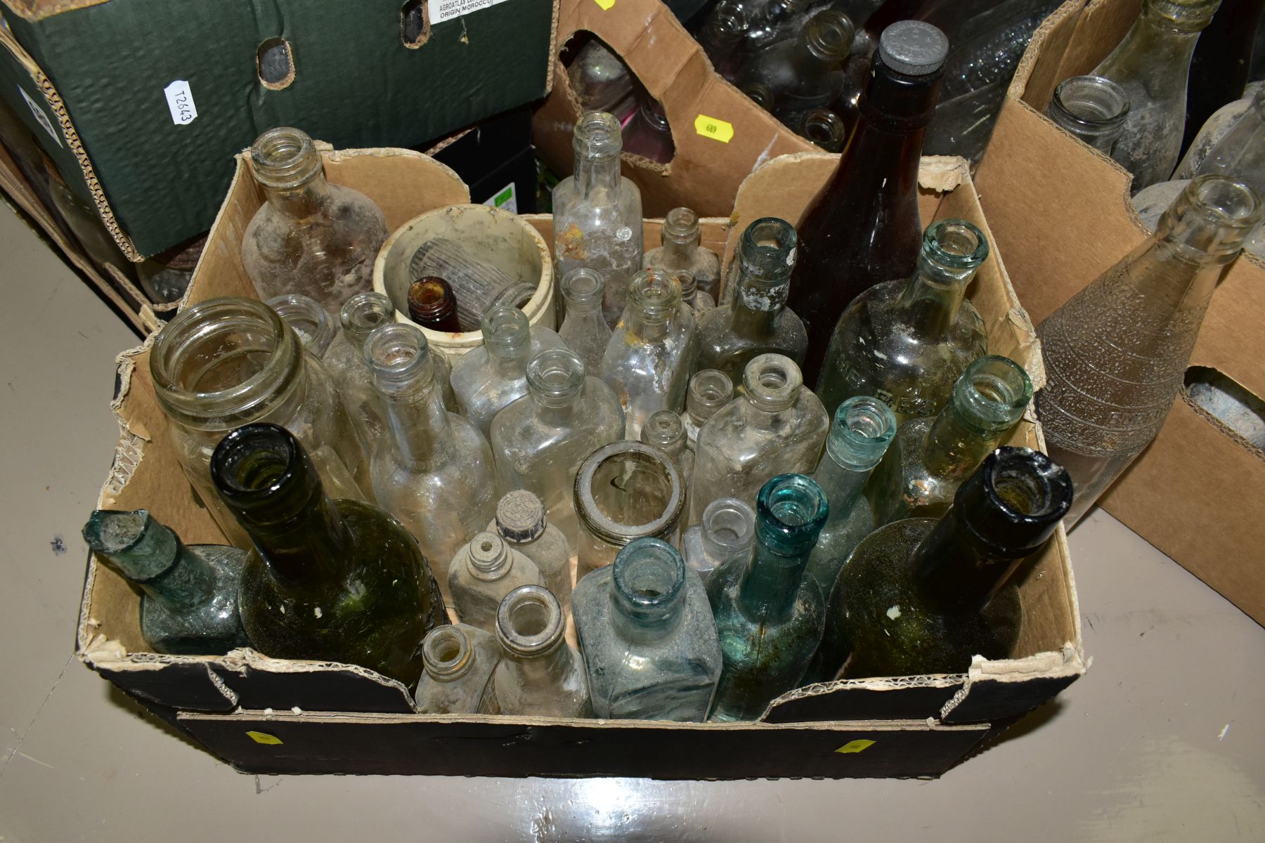 SEVEN BOXES OF GLASS BOTTLES, to include medicine and beverage etc, examples include Burrows & - Image 4 of 6