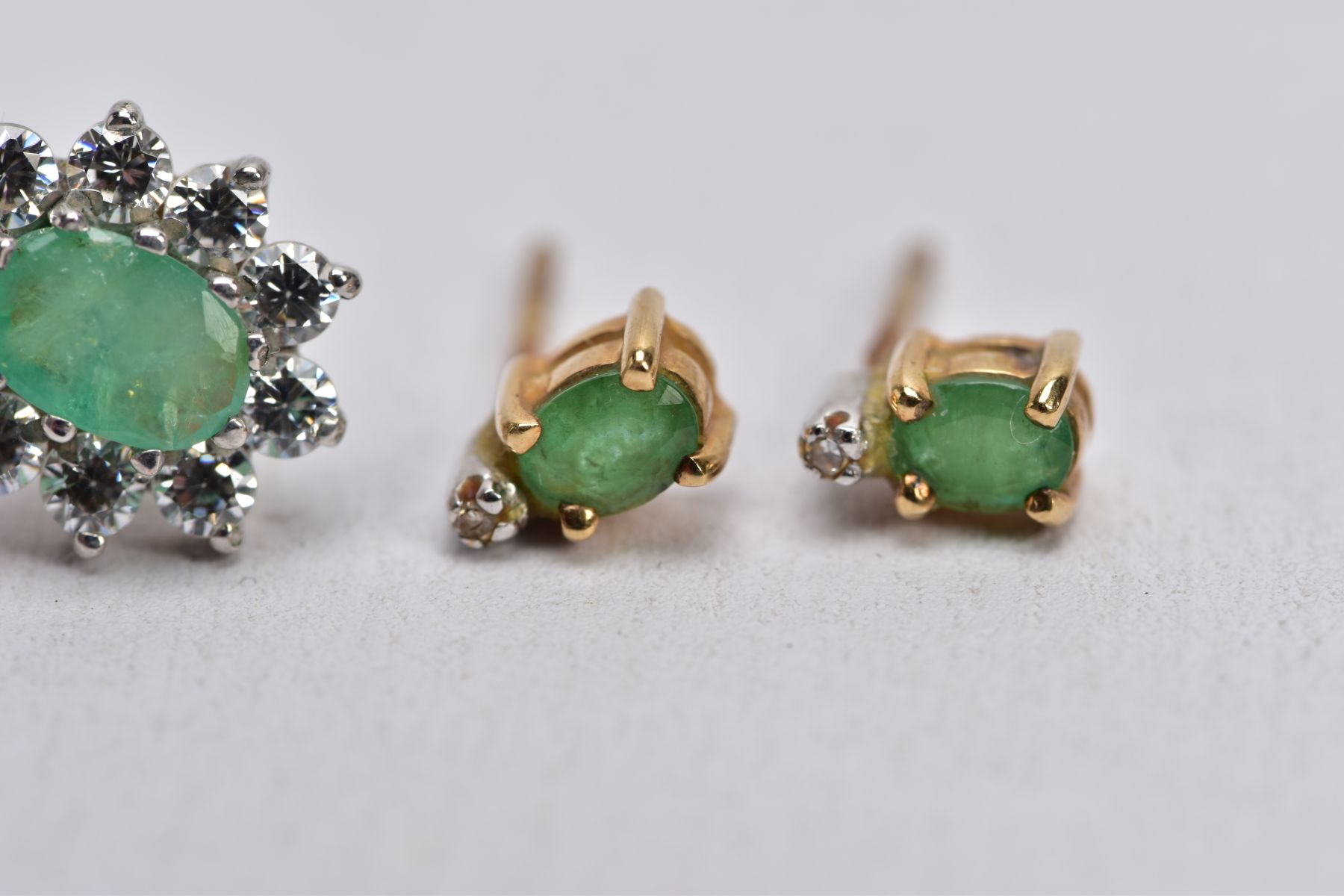 FIVE PAIRS OF GEM SET EARRINGS, to include a pair of emerald and diamond stud earrings, missing - Image 4 of 4