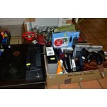 TWO BOXES AND LOOSE SUNDRY ITEMS ETC, to include a Dremel 395 Moto-Tool, in plastic box, X-Acto