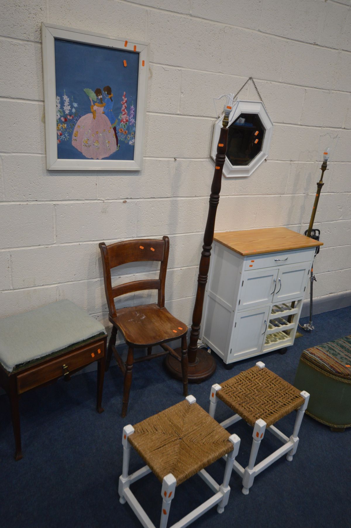 A QUANTITY OF OCCASIONAL FURNITURE, to include a pine and partially painted kitchen trolley, piano - Image 3 of 3