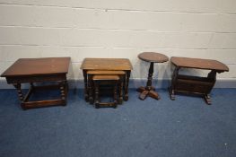 THREE VARIOUS PIECES OF OLD CHARM OCCASIONAL FURNITURE, to include a magazine rack, wine table (