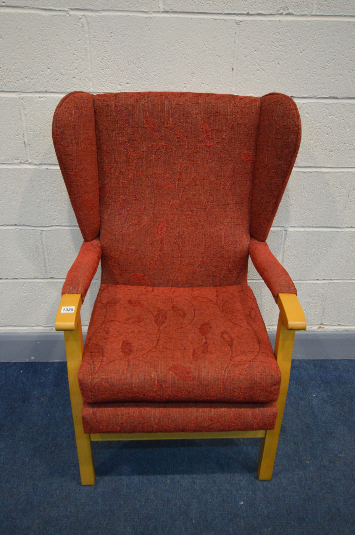 A MODERN WINGBACK ARMCHAIR on a beech frame - Image 2 of 2