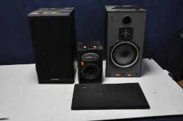 A PAIR OF MORDAUNT SHORT MS35Ti HI FI SPEAKERS ( one grille broken) and a Celestion F10 speaker (