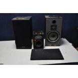 A PAIR OF MORDAUNT SHORT MS35Ti HI FI SPEAKERS ( one grille broken) and a Celestion F10 speaker (