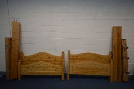 TWO PINE 4FT6 BED FRAMES with side rails and slats