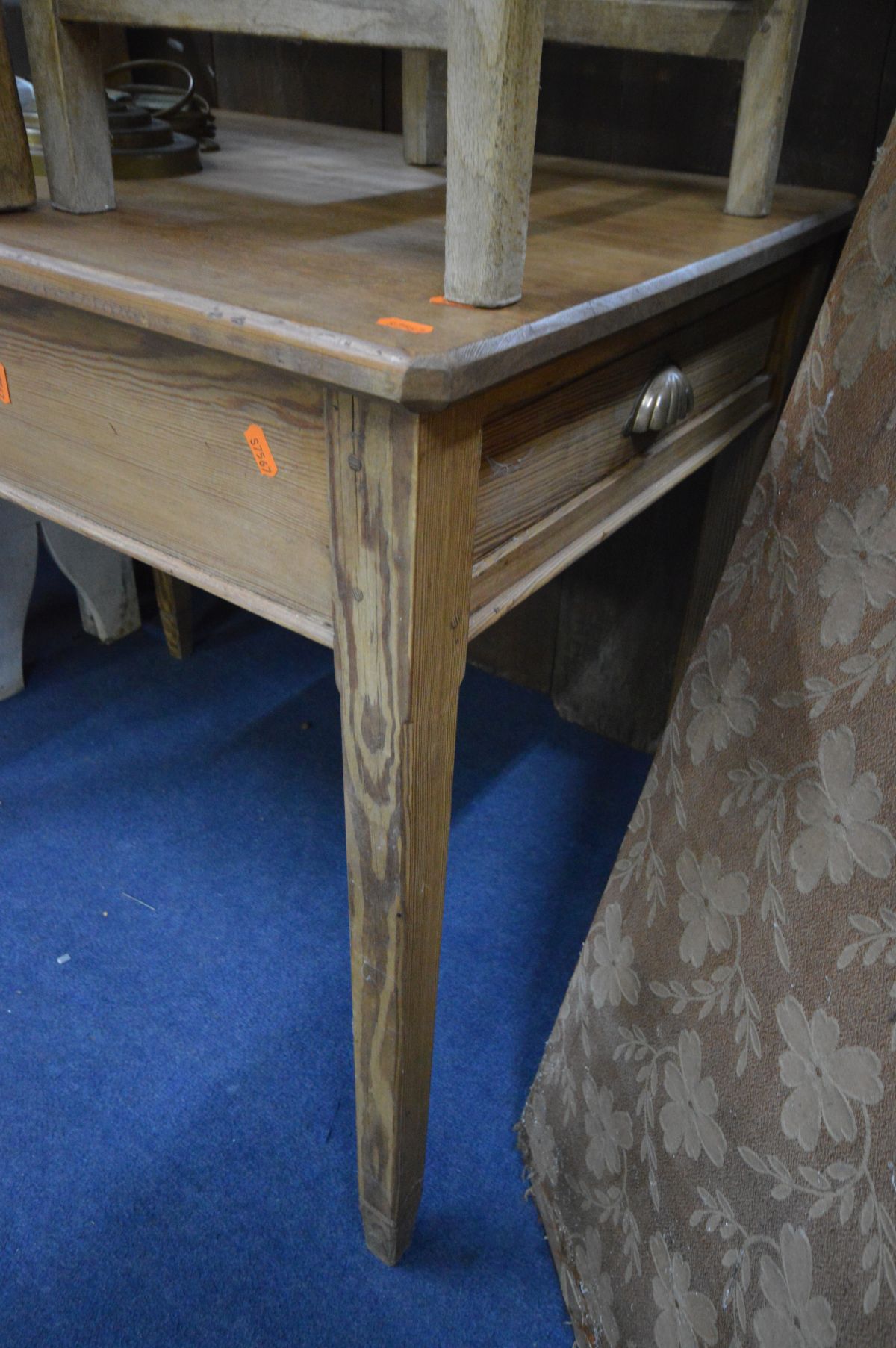 A PITCH PINE TABLE with a single drawer, on square tapering legs, length 91cm x depth 61cm x - Image 2 of 2