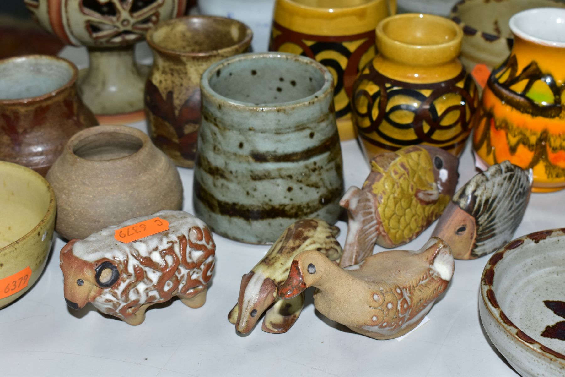 A FRENCH VALLAURIS WATER JUG, height 28.5cm with five matching Vallauris tapered beakers, each being - Image 7 of 10