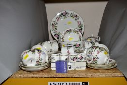 A WEDGWOOD HATHAWAY ROSE PATTERN DINNER SERVICE, comprising six tea cups, six saucers (two cracked),