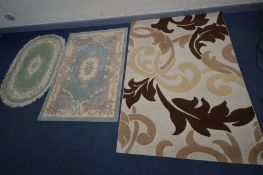 TWO CHINESE WOLLEN RUGS, one rug 182cm x 122cm, and another modern rug 230cm x 160cm (3)