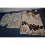 TWO CHINESE WOLLEN RUGS, one rug 182cm x 122cm, and another modern rug 230cm x 160cm (3)