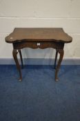 A GEORGIAN OAK FOLD OVER CARD TABLE, floral carving on tall cabriole legs, width 77cm x depth 38cm x