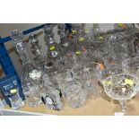 A GROUP OF CUT GLASSWARE, including Corbet cut glass Trifle bowl and six matching dishes, boxed