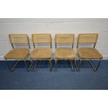 AFTER MARCEL BREUER, A SET OF FOUR MODEL CESCA TUBULAR CHAIRS, with bergère and beech back and