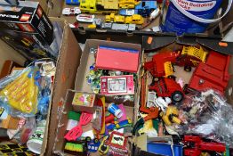 A QUANTITY OF UNBOXED AND ASSORTED PLAYWORN DIECAST VEHICLES AND OTHER TOYS, Matchbox, Corgi etc,