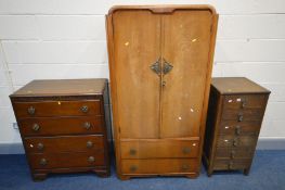 AN EARLY 20TH CENTURY OAK SLIM CHEST OF SIX DRAWERS, width 43cm x depth 42cm x height 93cm (one