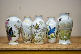 FIVE FRANKLIN PORCELAIN VASES, comprising 'The Autumn Glen Vase' by Peter Barrett, height 31cm, 'The