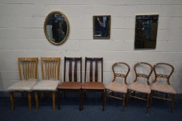 A SET OF THREE VICTORIAN CHAIRS, along with two pairs of modern chairs, two gilt framed wall