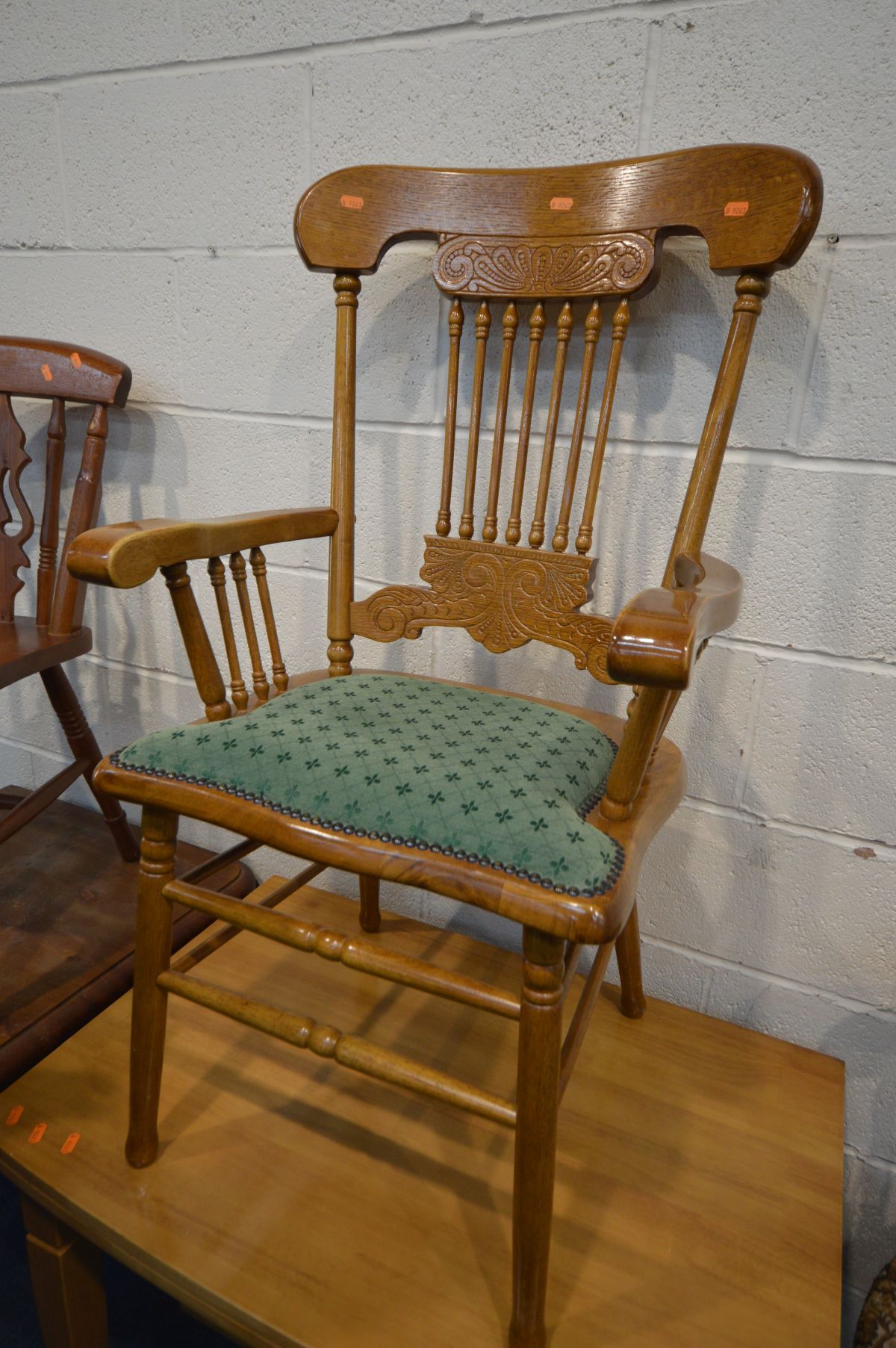 A BEECH FOLD OVER KITCHEN TABLE, square pine table with a single drop end, American style chair, - Image 3 of 3