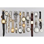 A BOX OF ASSORTED WRISTWATCHES AND POCKET WATCHES, to include nine gent's wristwatches such as a '