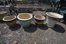 FOUR VARIOUS GLAZED PLANTERS, of various shapes