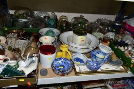 FOUR BOXES AND LOOSE CERAMICS AND GLASSWARE, to include Bretby candle holder, miscellaneous