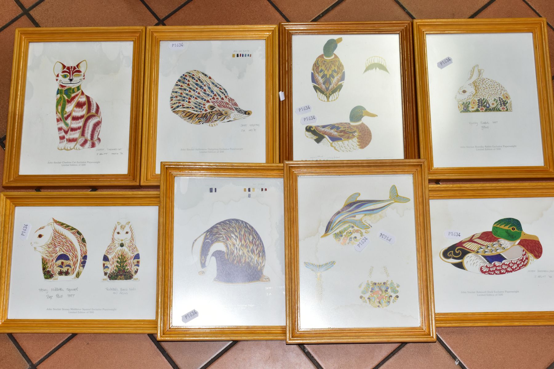 EIGHT PRINTS OF DESIGNS FOR ROYAL CROWN DERBY FOR JOHN SINCLAIR PAPERWEIGHTS, artwork by J.Ablitt,