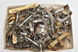 A BOX OF ASSORTED FLEXI LINK WATCH STRAPS, to include a large quantity of stainless steel and gilt