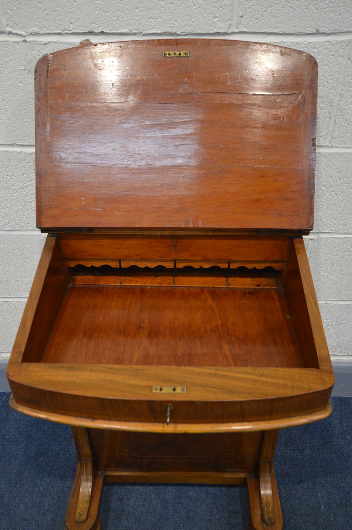 A LATE VICTORIAN WALNUT AND MARQUETRY INLAID DAVENPORT, width 54cm x depth 54cm x height 85cm (Sd to - Image 3 of 3