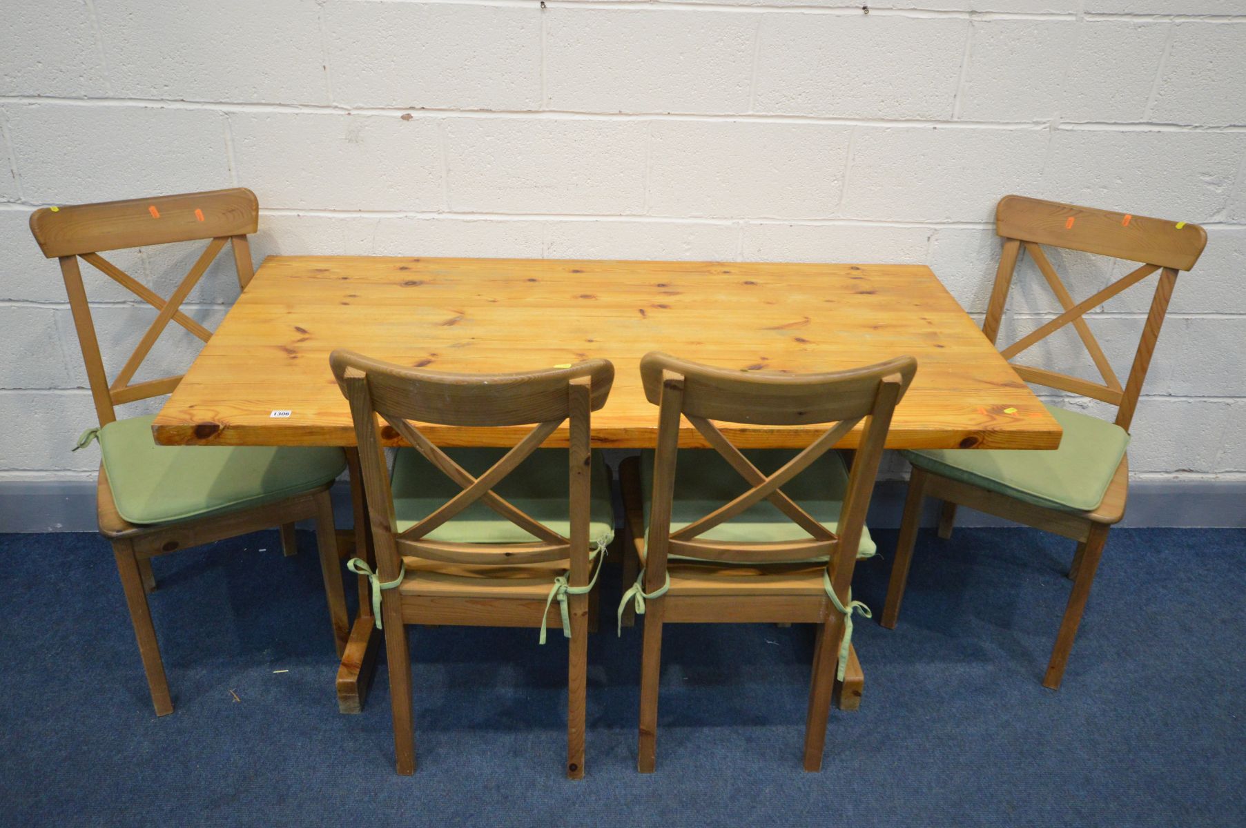 A PINE REFECTORY TABLE , width 152cm x depth 76cm x height 73cm with four pine bar back chairs (5) - Image 3 of 4