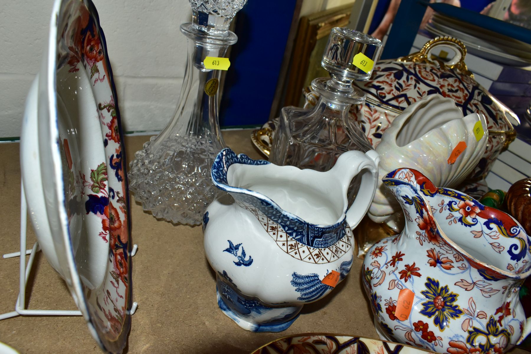 A GROUP OF CERAMICS AND GLASSWARE, including a reproduction majolica game pie dish, an Imari - Image 8 of 11