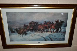 LUCY KEMP-WELCH (1869-1958) 'BIG GUNS TO THE FRONT' a framed print depicting soldiers and heavy