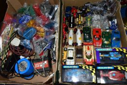 A QUANTITY OF ASSORTED SCALEXTRIC ITEMS, to include two unboxed Auto Union type C cars, No MM/C (one