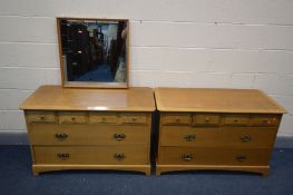 A STAG MINSTREL OAK TWO PIECE BEDROOM SUITE, comprising of two chest of four short and two long