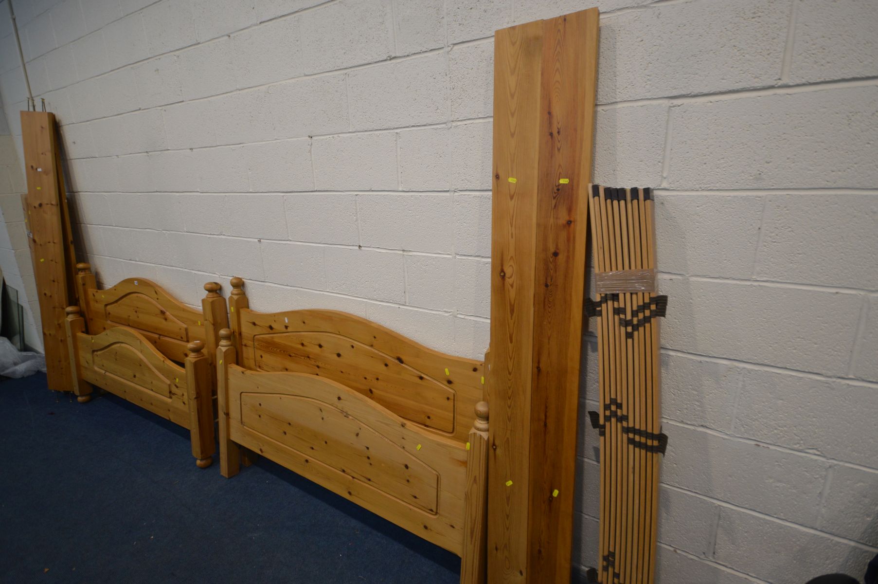 TWO PINE 4FT6 BED FRAMES with side rails and slats - Image 2 of 3