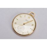 A 9CT GOLD VERTEX REVUE OPEN FACE POCKET WATCH, round cream dial, Arabic and baton markers,