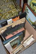 A BOX AND LOOSE BOOKS, RECORDS, PICTURES, ETC, to include Beatles 'Musical Mystery Tour', singles/