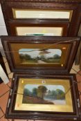 PAINTINGS AND PRINTS, ETC to include a pair of late 19th/early 20th Century unsigned landscape oils,