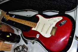 A STRATOCASTER TYPE GUITAR, with a 1960's style neck opaque fender copy decals to headstock, with