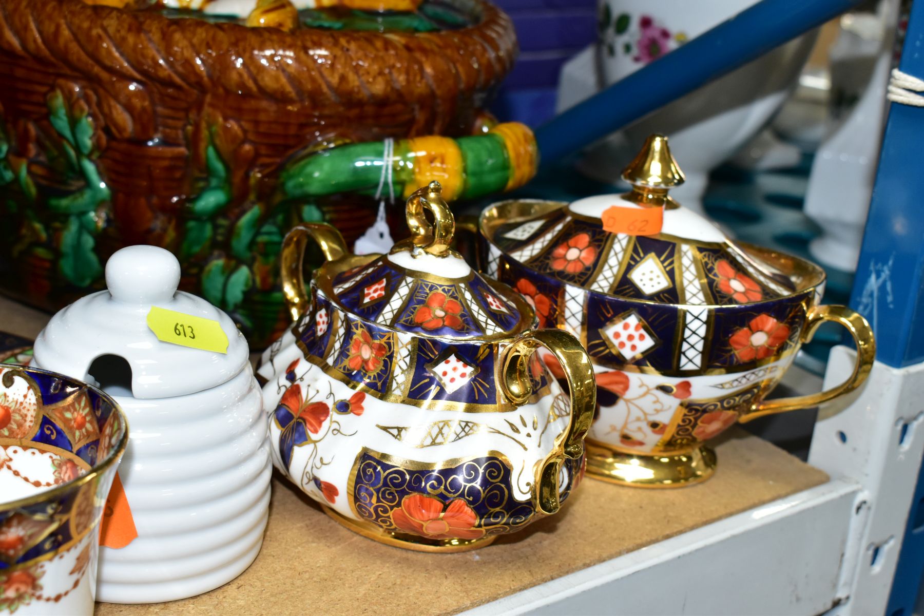 A GROUP OF CERAMICS AND GLASSWARE, including a reproduction majolica game pie dish, an Imari - Image 4 of 11