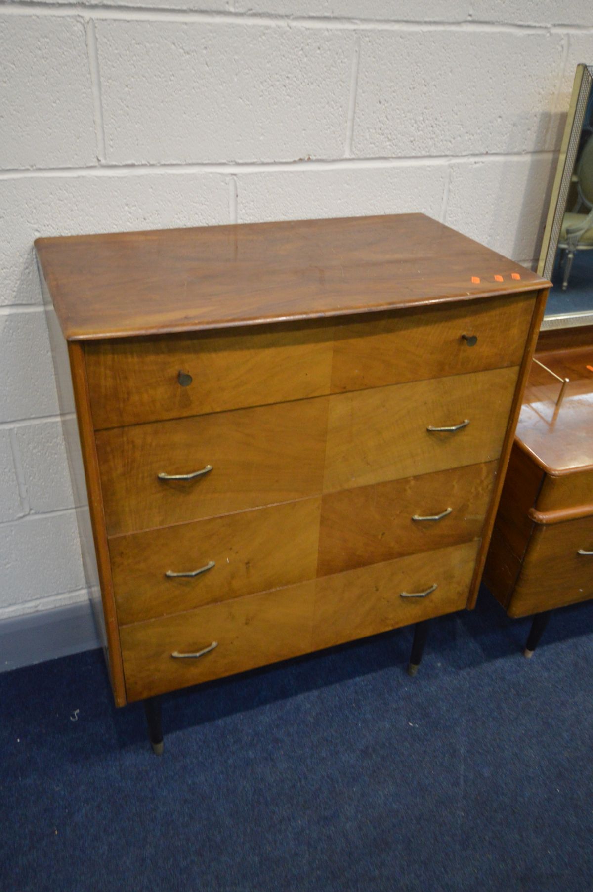 A MID 20TH CENTURY WALNUT TWO PIECE BEDROOM SUITE, comprising a dressing table (missing two caps and - Image 3 of 3