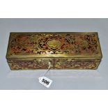 A LATE 19TH CENTURY/EARLY 20TH CENTURY BOULLE WORK RECTANGULAR GLOVE BOX, with brass cartouche and