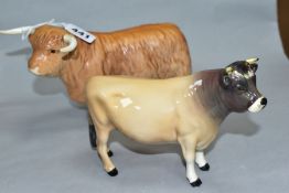 TWO BESWICK CATTLE, comprising a Highland Bull No2008 and a Jersey Bull ch 'Dursley Coy Boy' No 1422