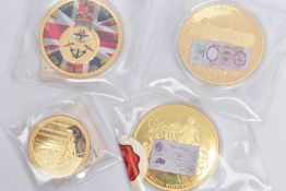 A PACKET CONTAINING THREE LARGE 140G EACH AND GOLD LAYERED COINS to include Royal Airforce,