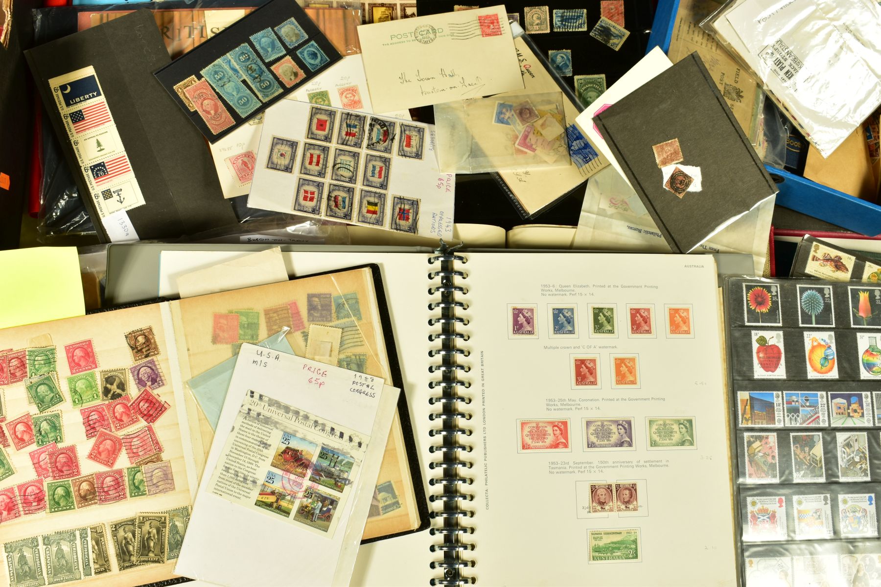 A LARGE BOX OF STAMPS AND ACCESSORIES including some early USA types in mixed condition empty albums - Image 4 of 14