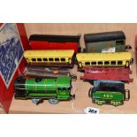 A QUANTITY OF UNBOXED AND ASSORTED 0 GAUGE MODEL RAILWAY ITEMS, to include Mettoy clockwork