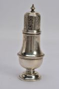 AN EARLY GEORGIAN SILVER SUGAR CASTER, baluster shaped caster, hallmarked 'S Blancknesee & Son