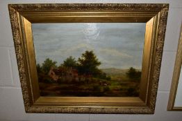 'SCENE IN DORSETSHIRE', a late 19th century oil on canvas, indistinctly signed, depicting cattle