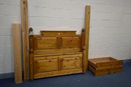 A MODERN PINE 4FT6 BEDSTEAD, with side rails, slats and two sliding drawers (complete with bolts)