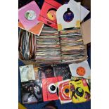 A BOX CONTAINING OVER TWO HUNDRED AND FIFTY 7in SINGLES AND EPs artists include Bad Company, Queen