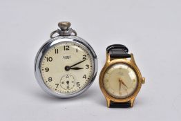 A GENTS 'AVIA' WRISTWATCH AND A SMITH'S OPEN FACE POCKET WATCH, hand wound wristwatch, round gold